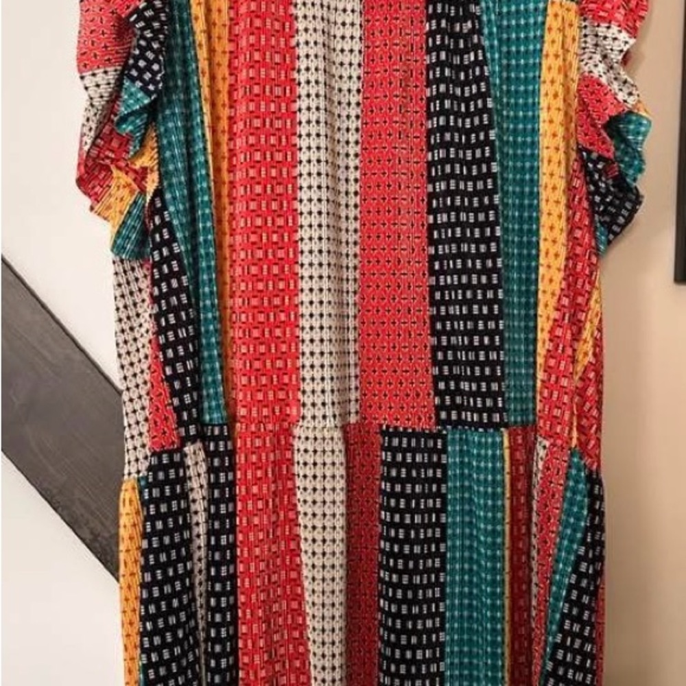 Boutique Multicolor Patchwork Ruffle Babydoll Dre… - image 3